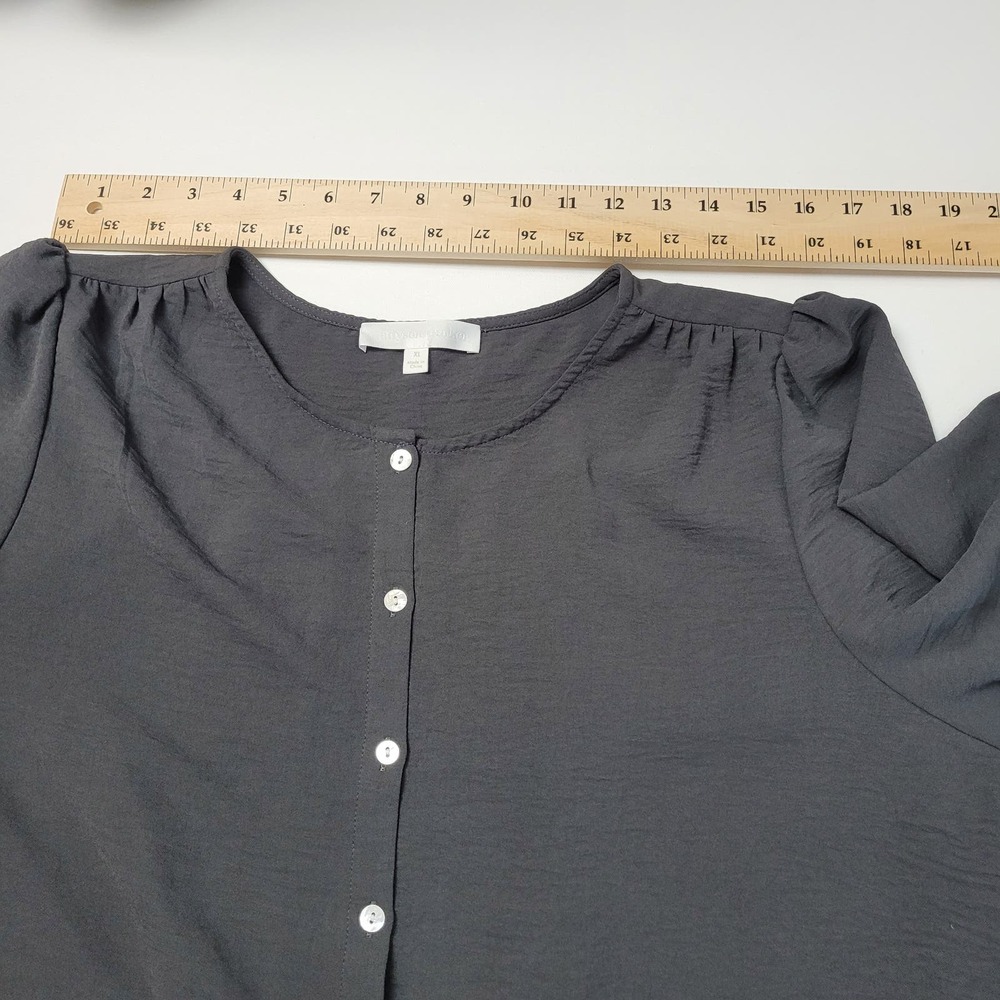 Adyson‎ Parker Button Up Shirt Boxy Silky Round Neck Puff Black Size XL - Picture 8 of 14